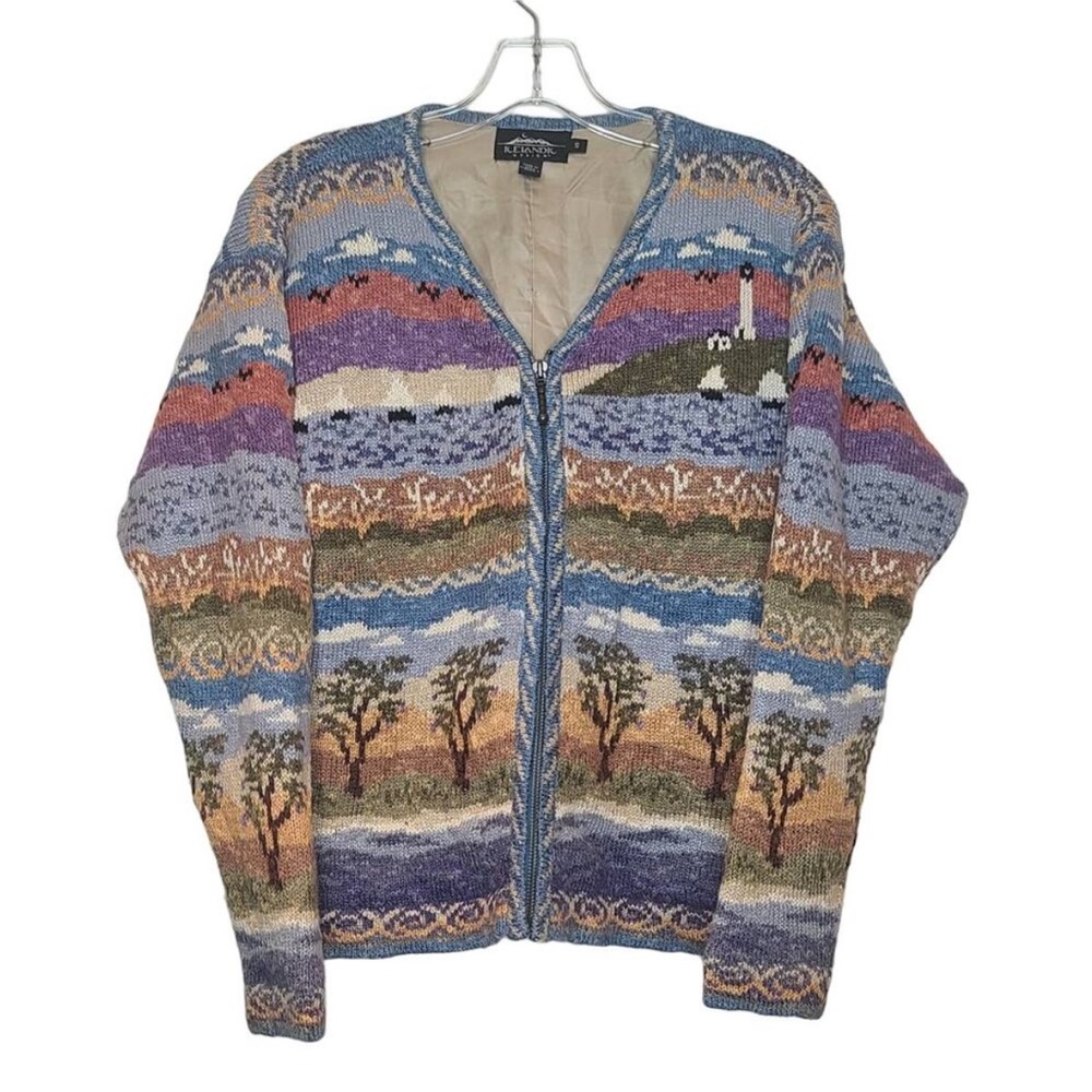 Icelandic Design Linen Blend Zippered Front Cardigan Style Sweater Size Small